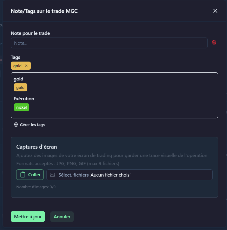 Tags par trade